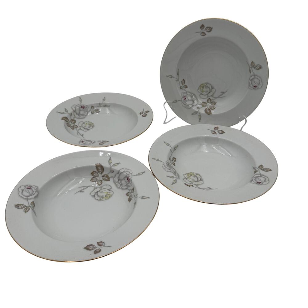 Vintage Rimmed Soup Bowls Sweetheart Rose by Johann Haviland 8" Set of 4